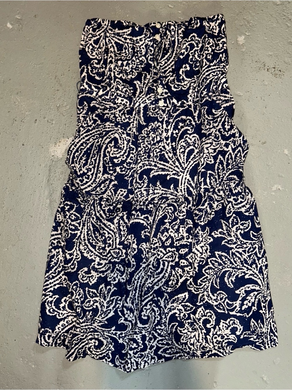 American Eagle y2k Outfitters Navy and White Paisley Strapless Dress